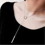 Silver Circle Strip Long Chain Necklace - Up North Jewel