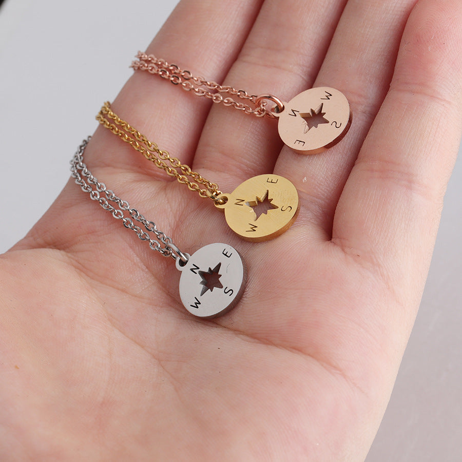 Compass Shape Round Mirror Necklace