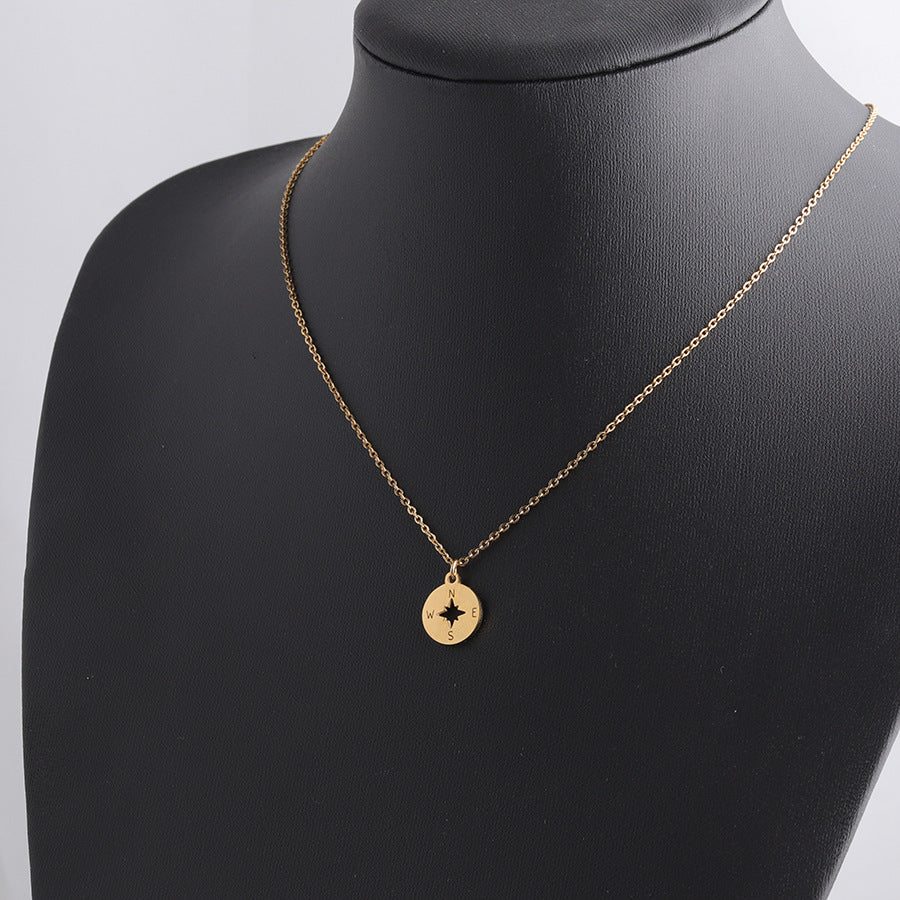 Compass Shape Round Mirror Necklace