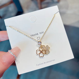 Micro-inlaid Full Diamond Necklace Rotatable Lucky Four-leaf Clover