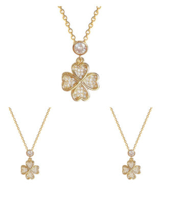 Micro-inlaid Full Diamond Necklace Rotatable Lucky Four-leaf Clover