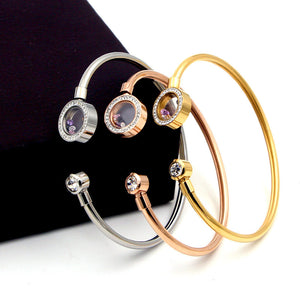 Elegant Stone Support Color Zircon Glass Round Cake Hollow Tube Bracelet