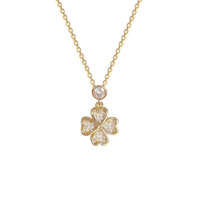 Micro-inlaid Full Diamond Necklace Rotatable Lucky Four-leaf Clover