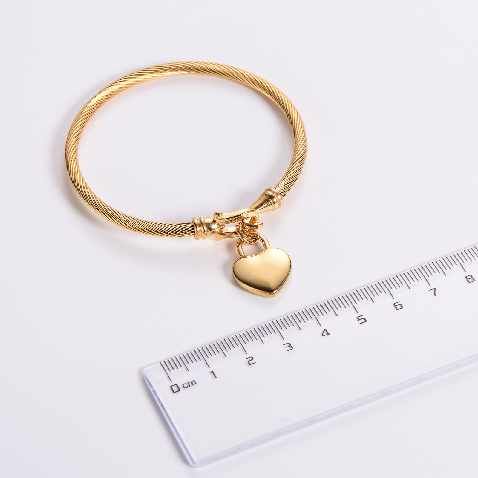 Electroplated 18K Gold Stainless Steel 3mm Cable Steel Wire Heart Shaped Bracelet