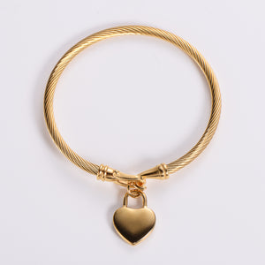 Electroplated 18K Gold Stainless Steel 3mm Cable Steel Wire Heart Shaped Bracelet