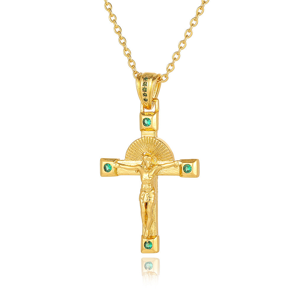 Fashion Commuter Cross Necklace Light Luxury Copper Plating 18K Gold Pendant