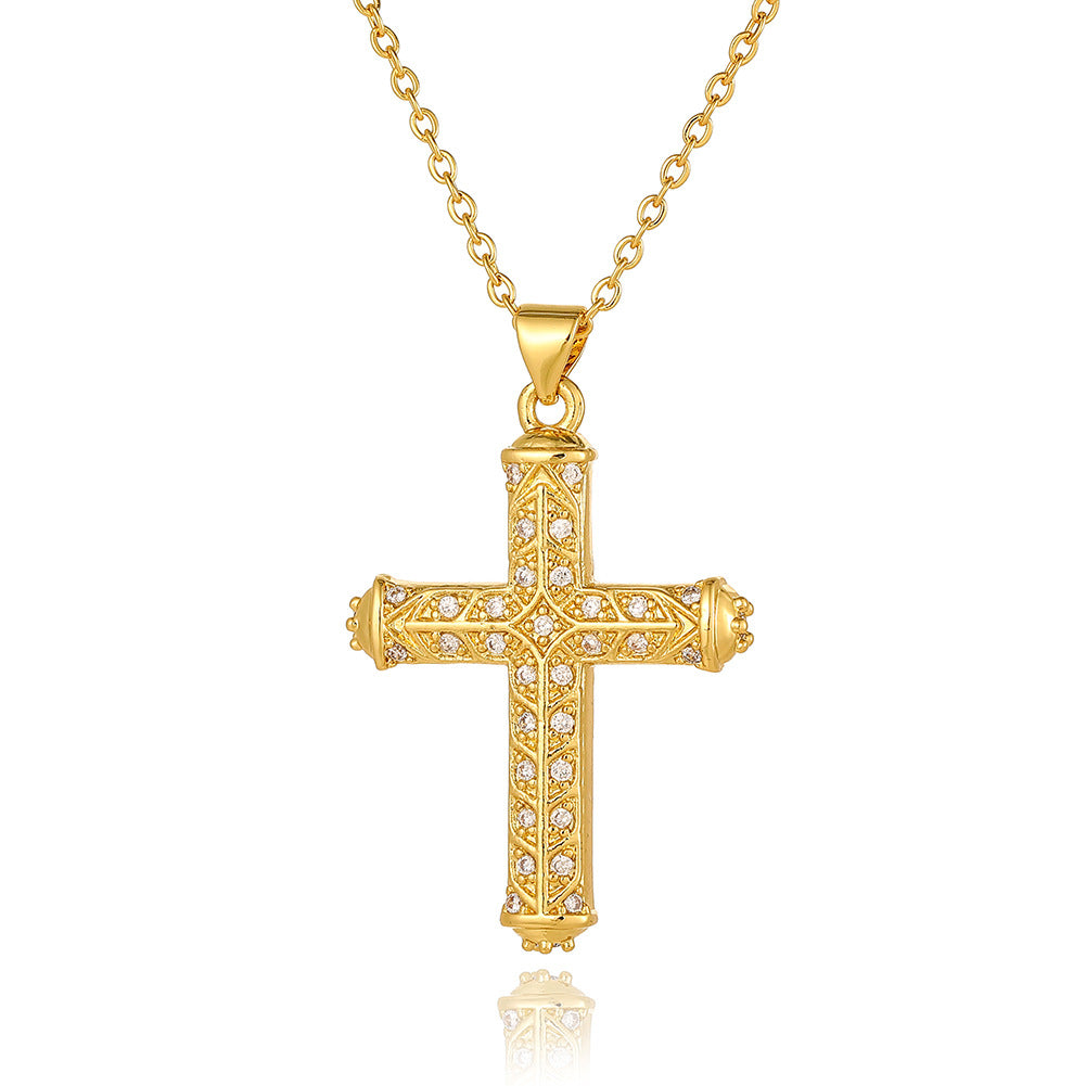 Fashion Commuter Cross Necklace Light Luxury Copper Plating 18K Gold Pendant