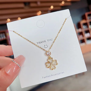 Micro-inlaid Full Diamond Necklace Rotatable Lucky Four-leaf Clover