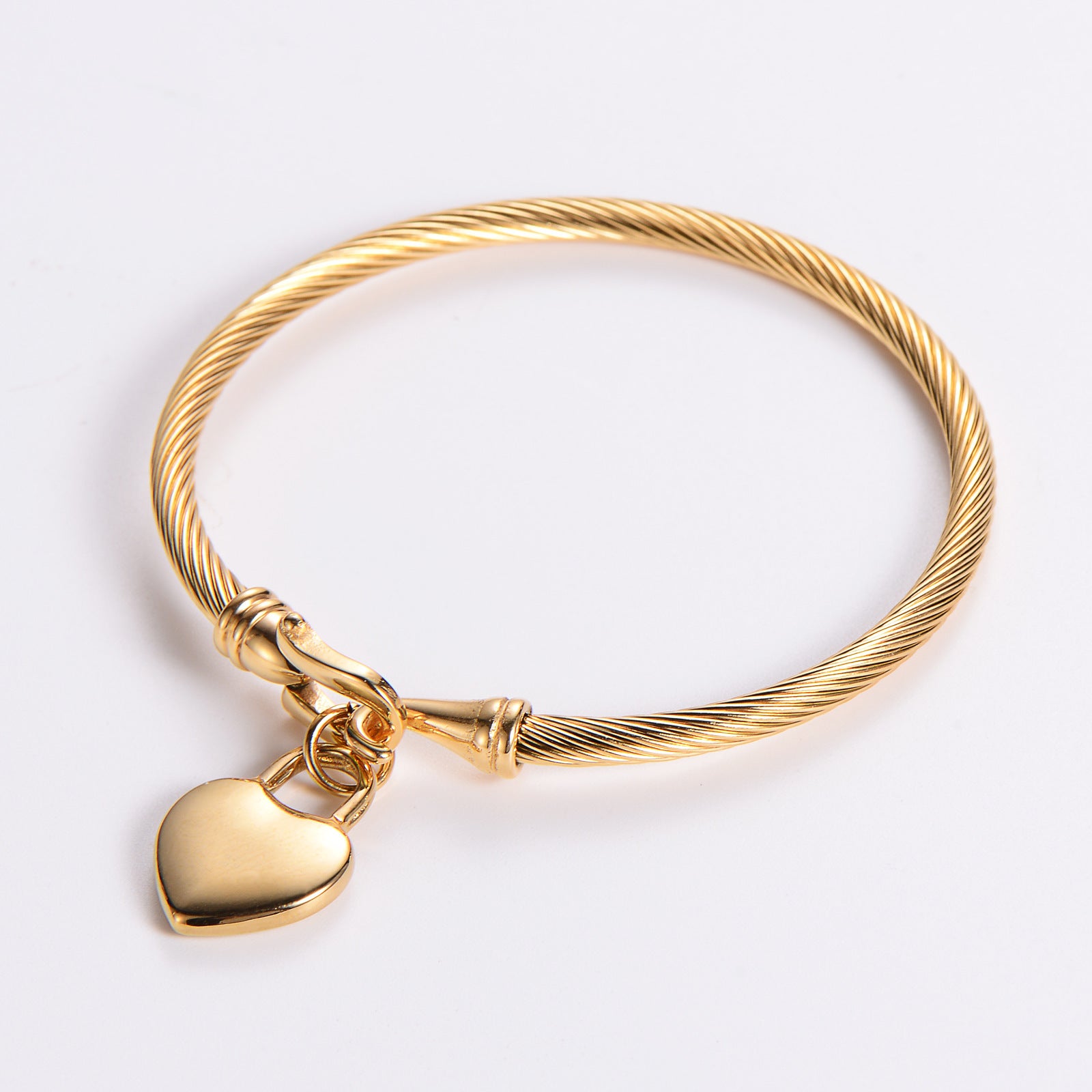 Electroplated 18K Gold Stainless Steel 3mm Cable Steel Wire Heart Shaped Bracelet