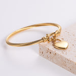 Electroplated 18K Gold Stainless Steel 3mm Cable Steel Wire Heart Shaped Bracelet