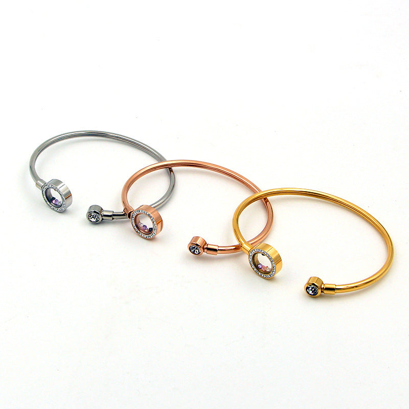 Elegant Stone Support Color Zircon Glass Round Cake Hollow Tube Bracelet