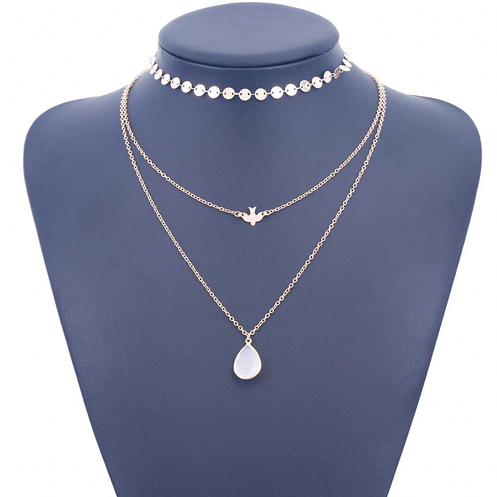 Multi-layer Dove + Water Drop Pendant Necklace - Up North Jewel