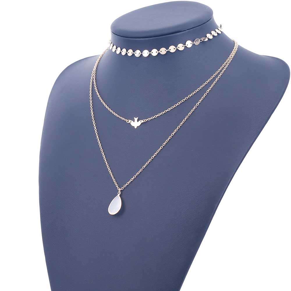 Multi-layer Dove + Water Drop Pendant Necklace - Up North Jewel