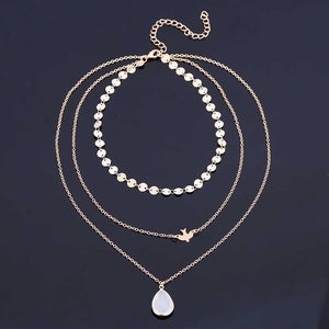 Multi-layer Dove + Water Drop Pendant Necklace - Up North Jewel