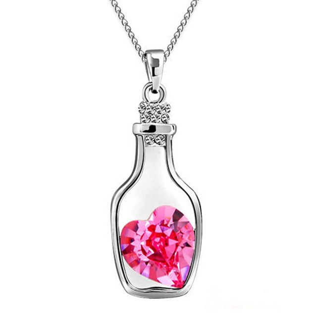 Crystal Heart in Bottle Pendant Necklace - Up North Jewel