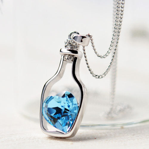 Crystal Heart in Bottle Pendant Necklace - Up North Jewel