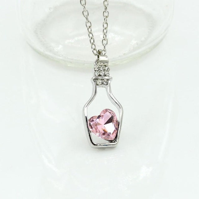 Crystal Heart in Bottle Pendant Necklace - Up North Jewel